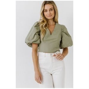Vici Endless Rose Minimalist Chic Sage Exaggerated Statement Puff Sleeve Top